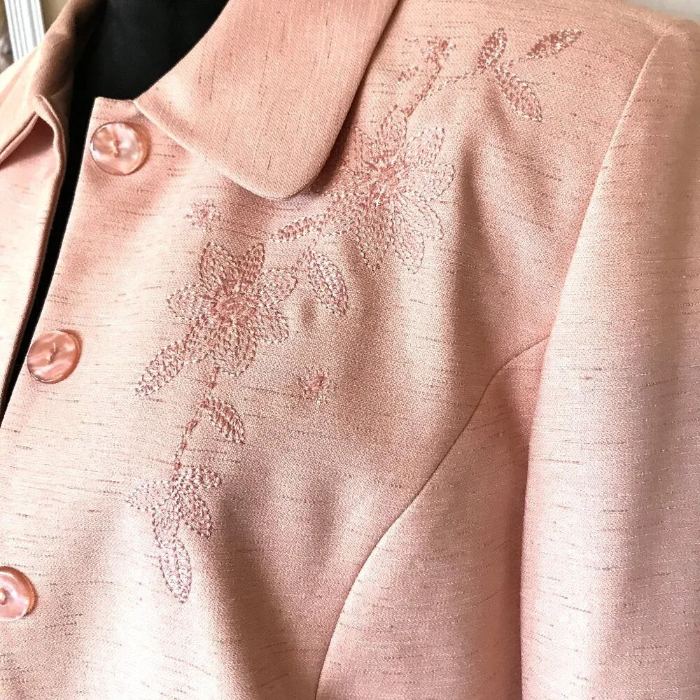 Alfred Dunner Beaded Blazer Vintage 80s Floral Embroidery Jacket Peach Size 14P
